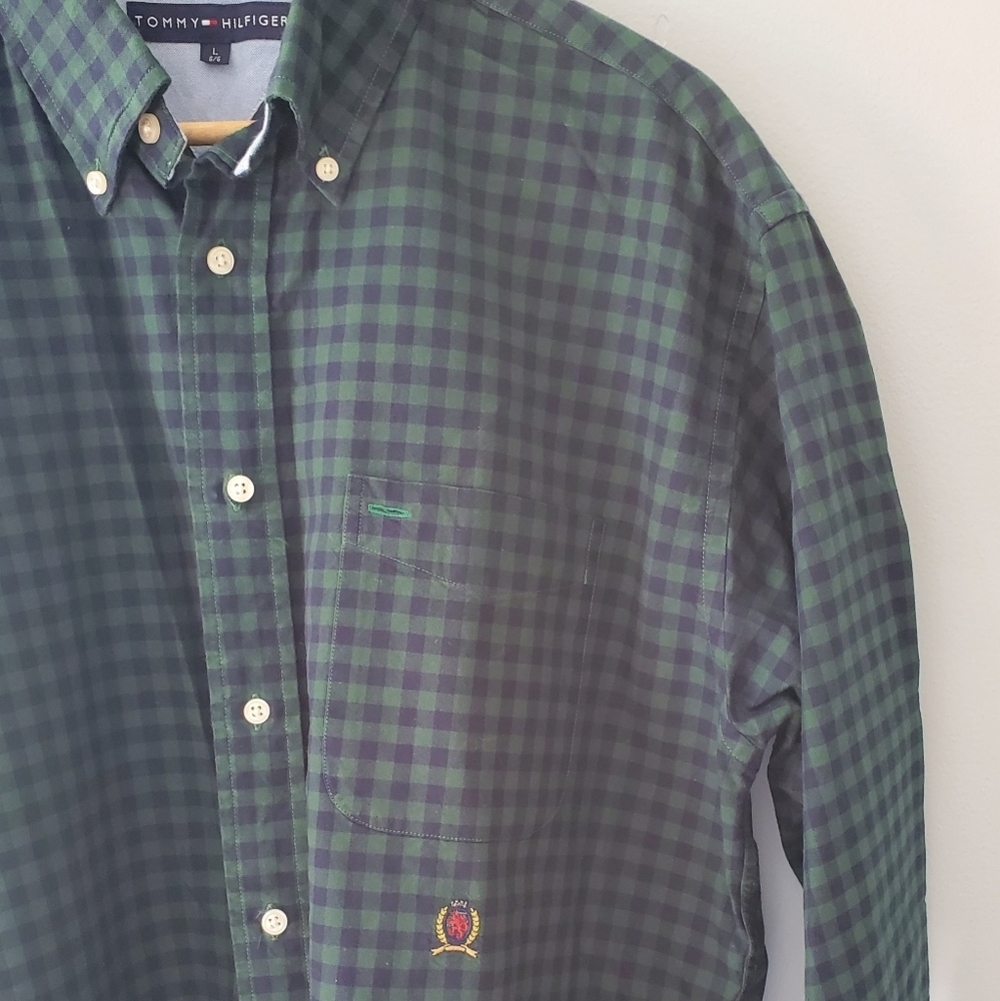 Tommy Hilfiger Navy and Green Check Button Up - Picture 3 of 5